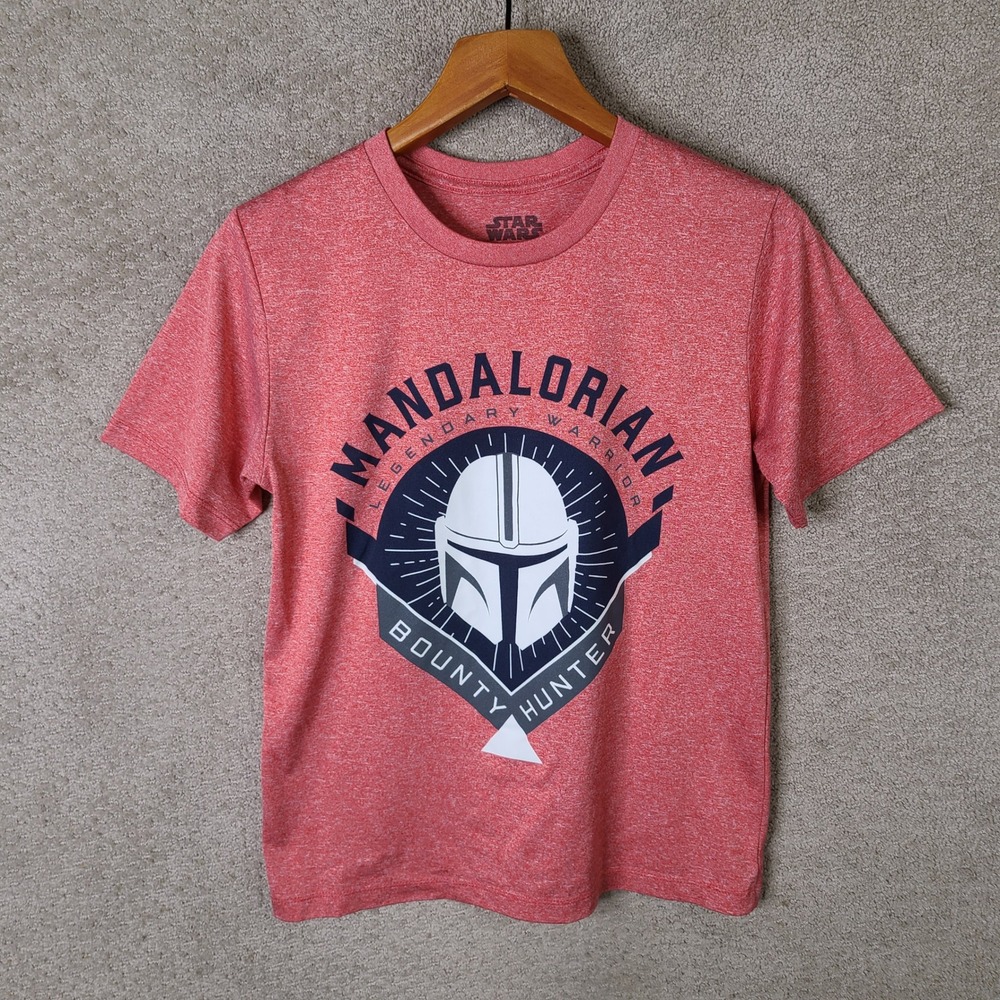 Star Wars Shirt Kids L Red Mandalorian Graphic Tee Polyester Crew Neck‎ Casual